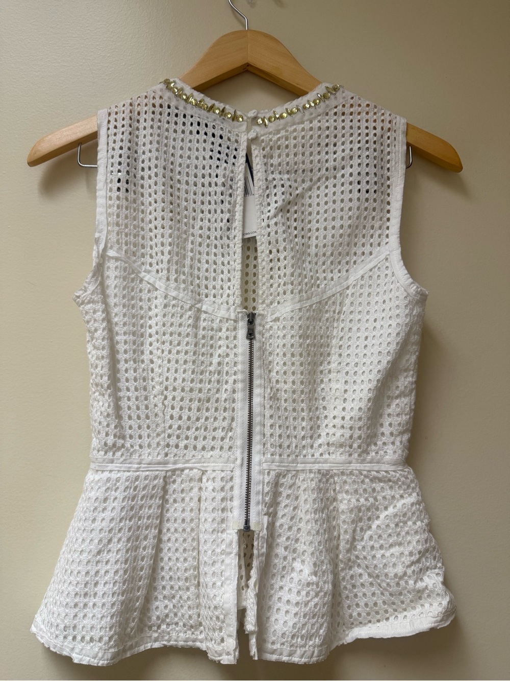 NWT; BCBG Max Azria top white eyelet texture and a heavily embellished🌸 - Picture 2 of 10